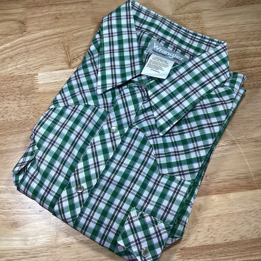 Mens Wrangler Wrancher Short Sleeved Plaid Pearl Snap NWOT XLT tall Big & Tall
